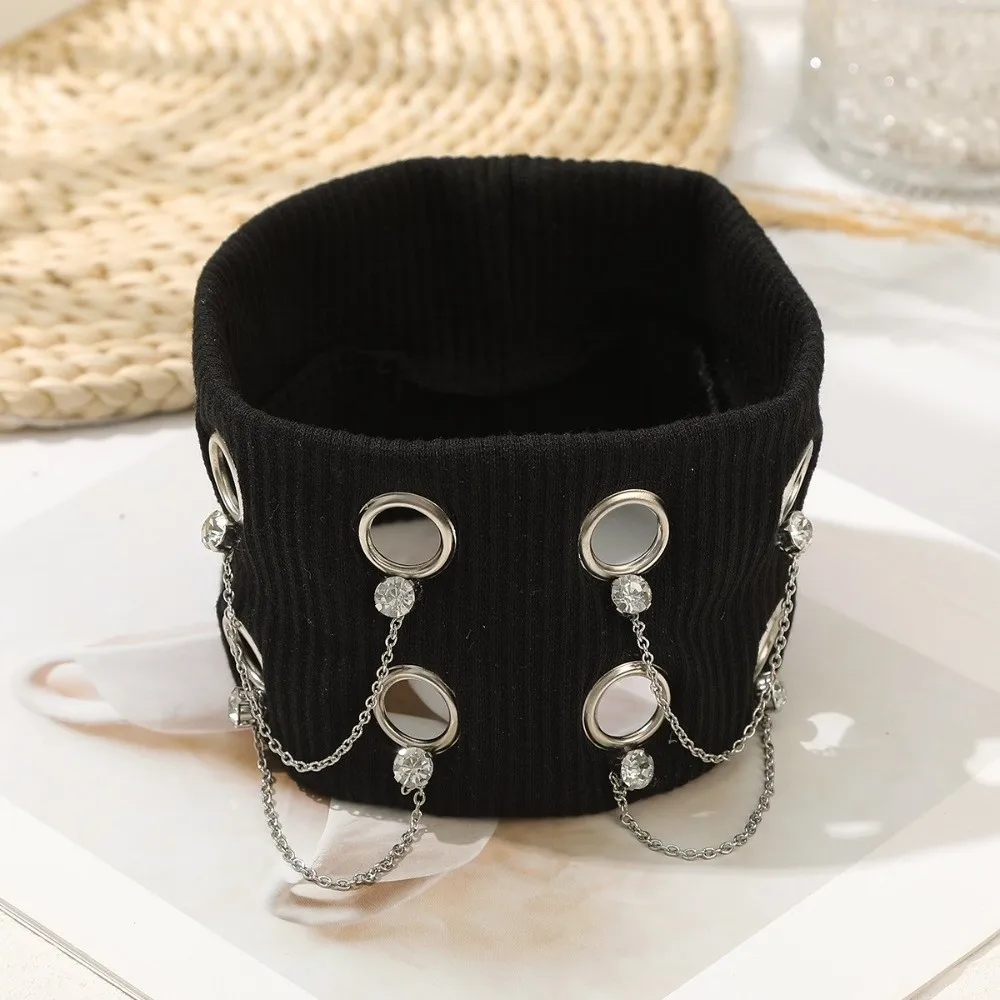 

Trendy Versatile Punk Headband Eyelets High Elastic Hair Strap Woven Eyelet Design Metal Rock Headband Y2K Fashion