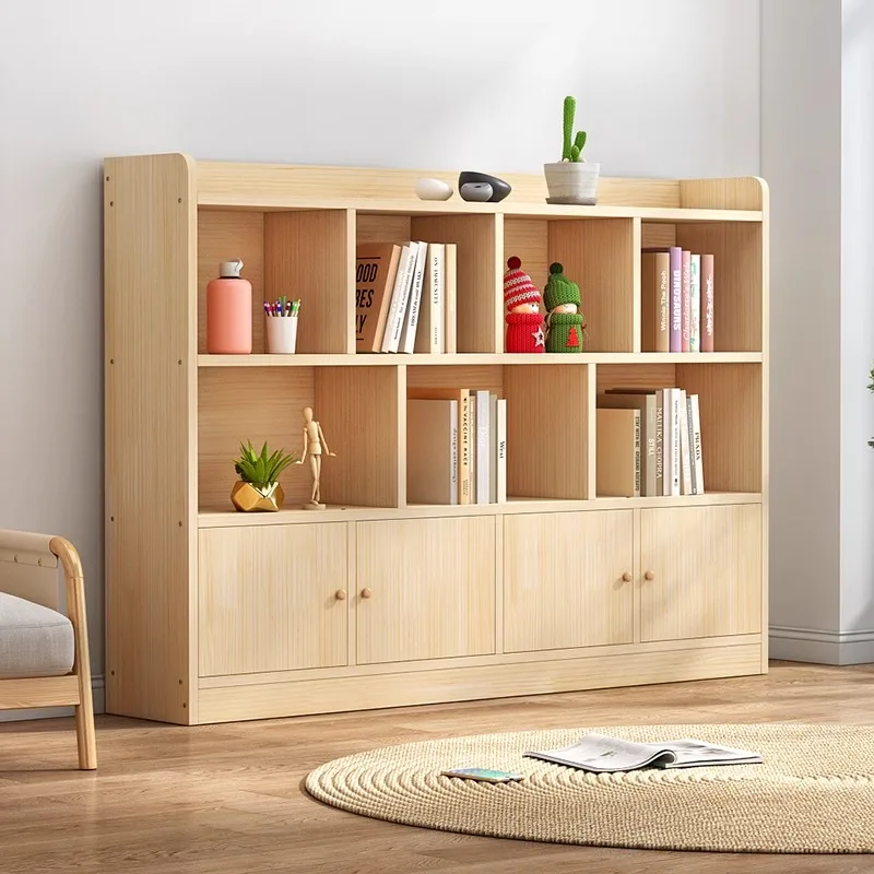 Solid wood children's bookshelf simple living room shelf floor-to-ceiling children's deepened bookcase low cabinet student class