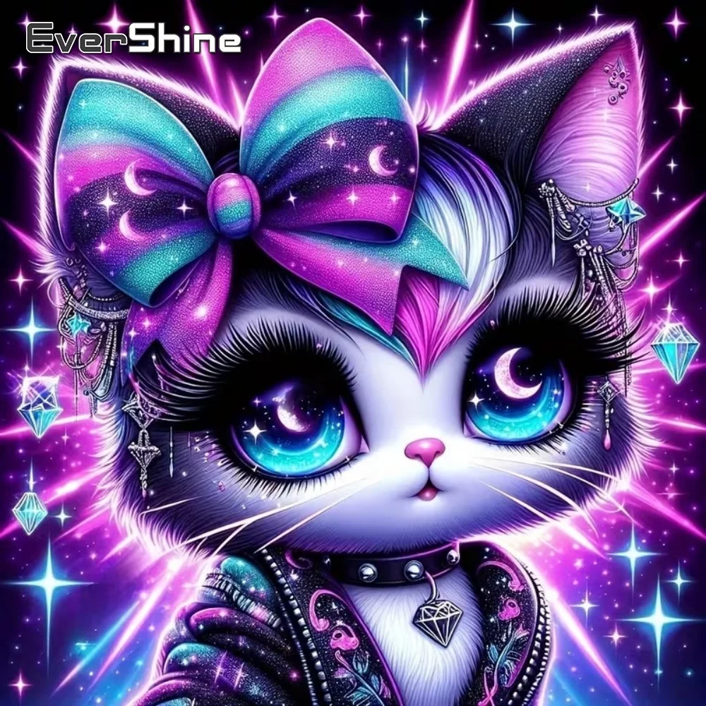 EverShine 5D DIY Katzen-Diamantmalerei Tier-Cartoon-Set Stickerei-Bild Strass-Mosaik Wohnzimmer-Kunsthandwerk