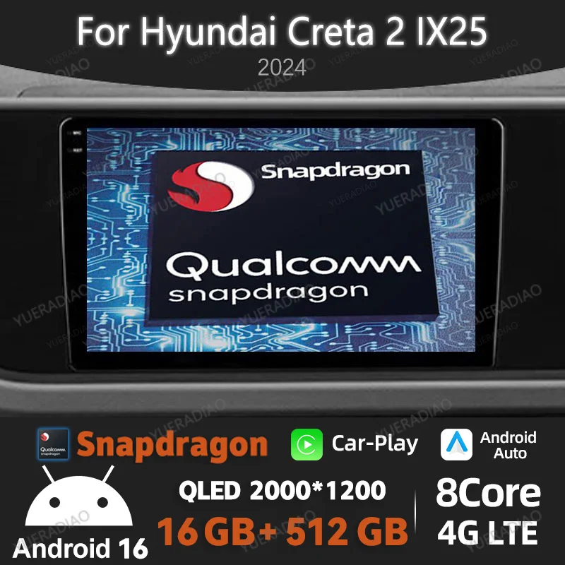 Android 16 Car Radio For Hyundai Creta 2 IX25 2024 DSP Stereo Multimedia 4G LTE 2DIN BT 5G WIFI Wireless Carplay Auto GPS