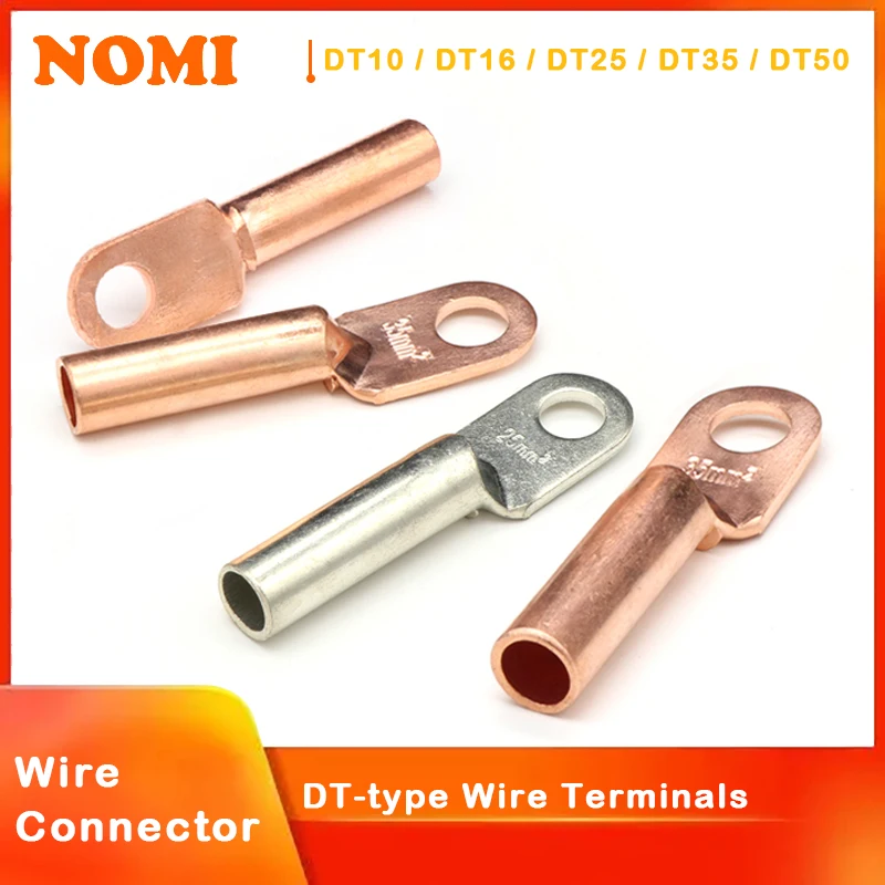 Wire Crimp Connector Car Auto Copper Terminal Block DT-10/16/25/35/50 Battery Cable Crimp Terminals Soldered Copper Crimp Lugs