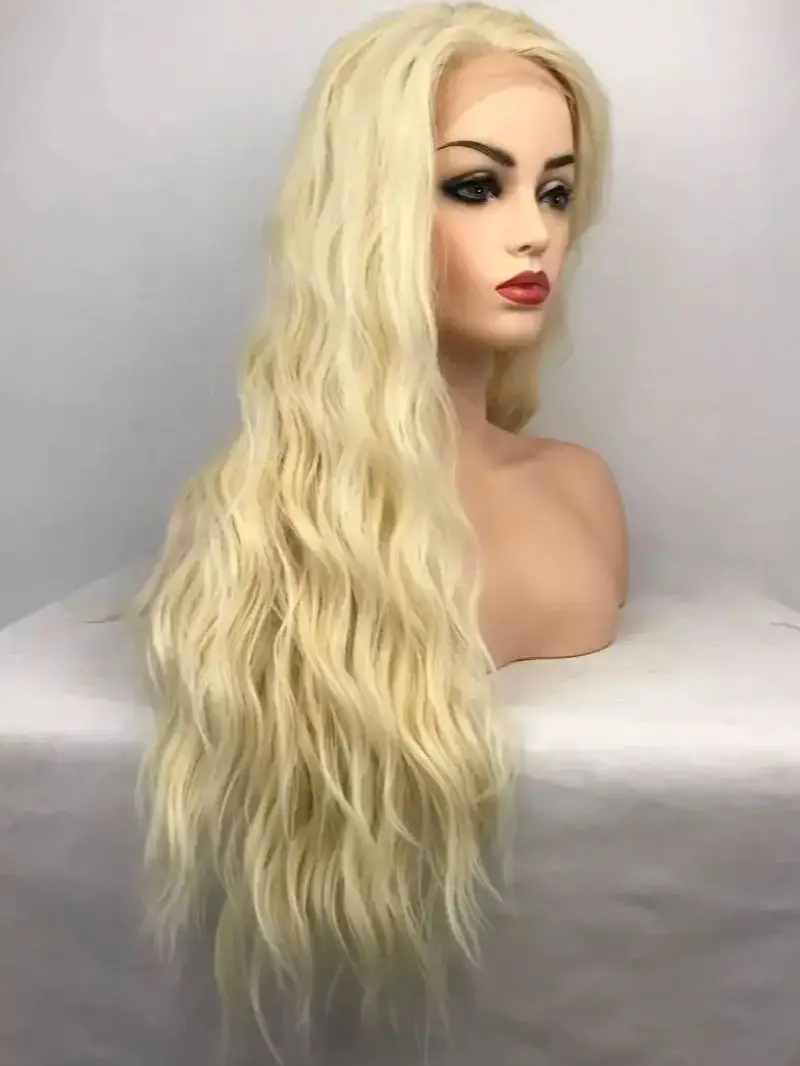 Lange blonde gewellte transparente Spitze menschliche blonde Körper welle Spitze täglich Haar hitze beständige Faser