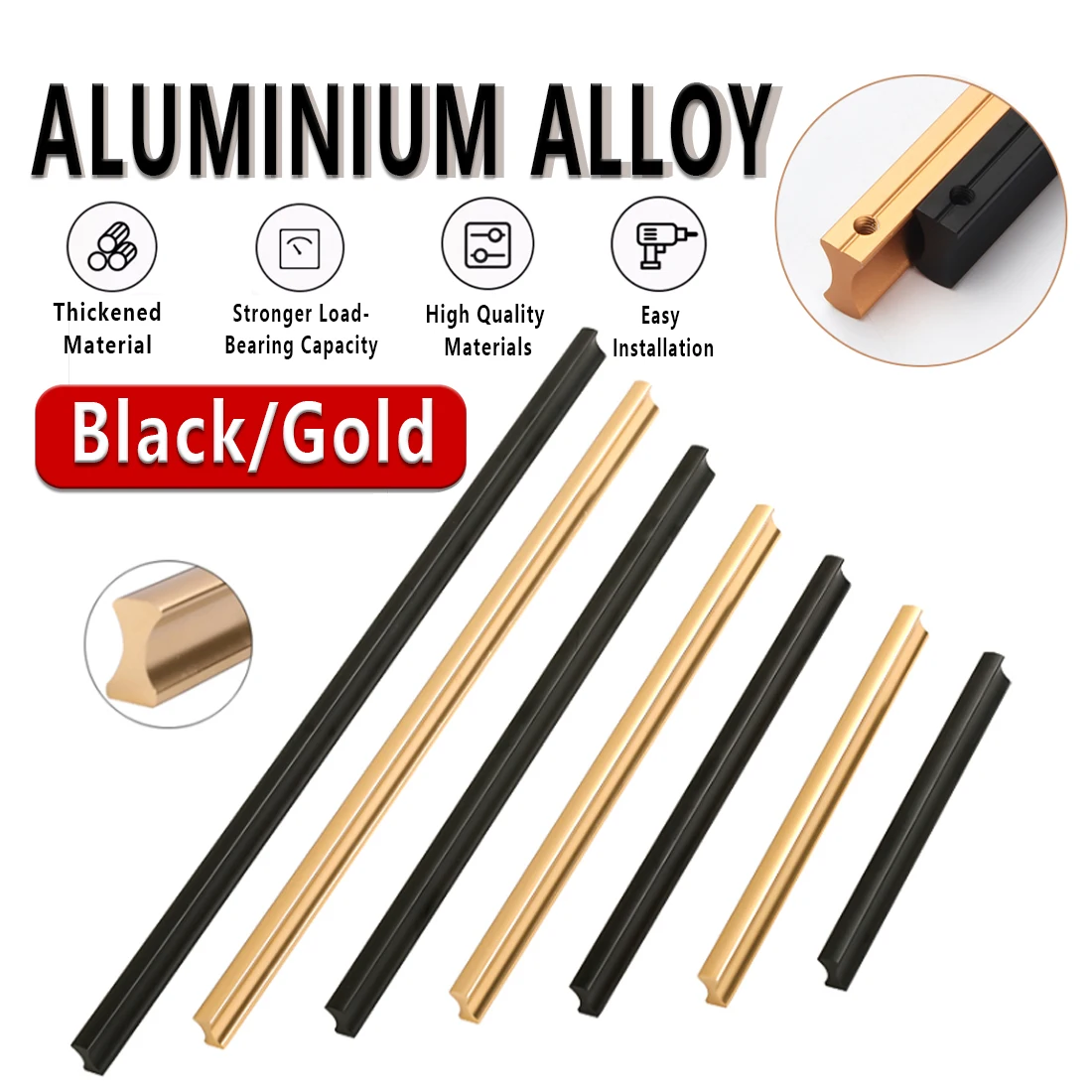 

black gold modern simple furniture drawers handles Wardrobe door Pulls Long Handles Aluminum Alloy Handle Hardware