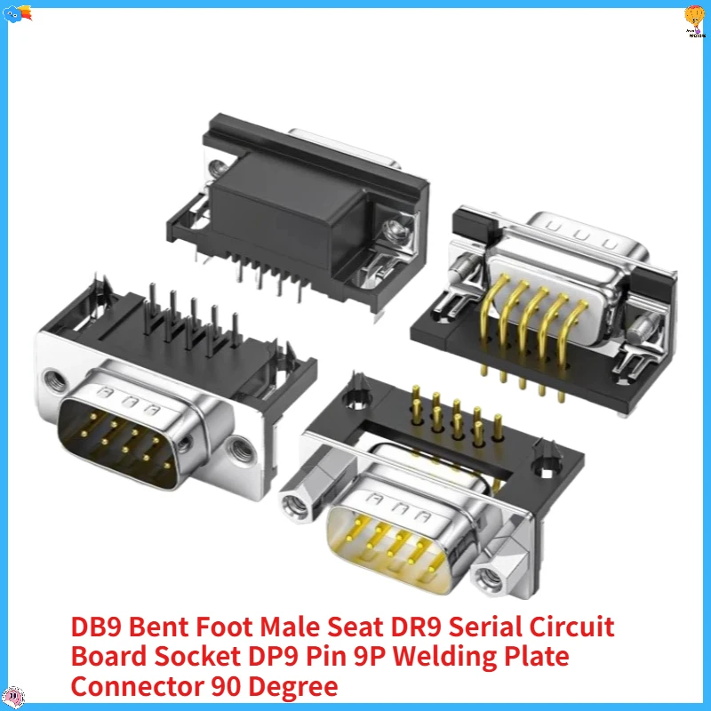 DB9 Bent Foot Male Seat DR9 Serial Circuit Board Socket DP9 Pin 9P Welding Plate Connector 90 Degree