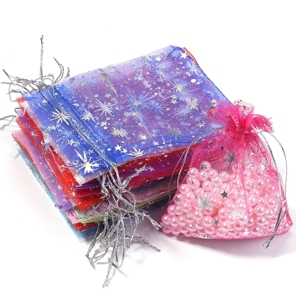 10pcs 9x12cm Star Organza Gift Bags Multicolor Jewelry Drawstring Bag For Wedding Birthday Party Jewelry Candy Packaging Pouches
