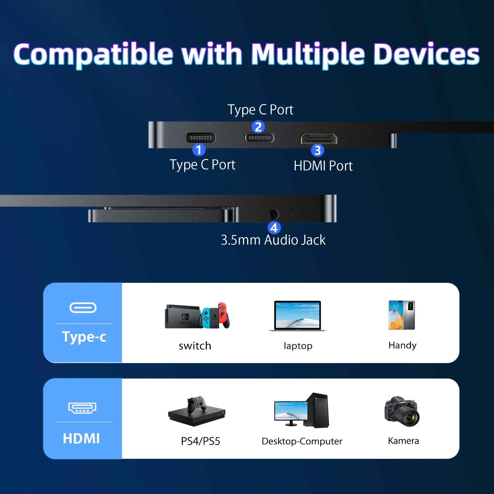 Cdisplay-Monitor portátil 4K para ordenador portátil, pantalla IPS de 13,3 pulgadas, 8 bits, 1500:1, USB-C, Mini HDMI, extendido, PS5 para Switch/4 Xbox Phone