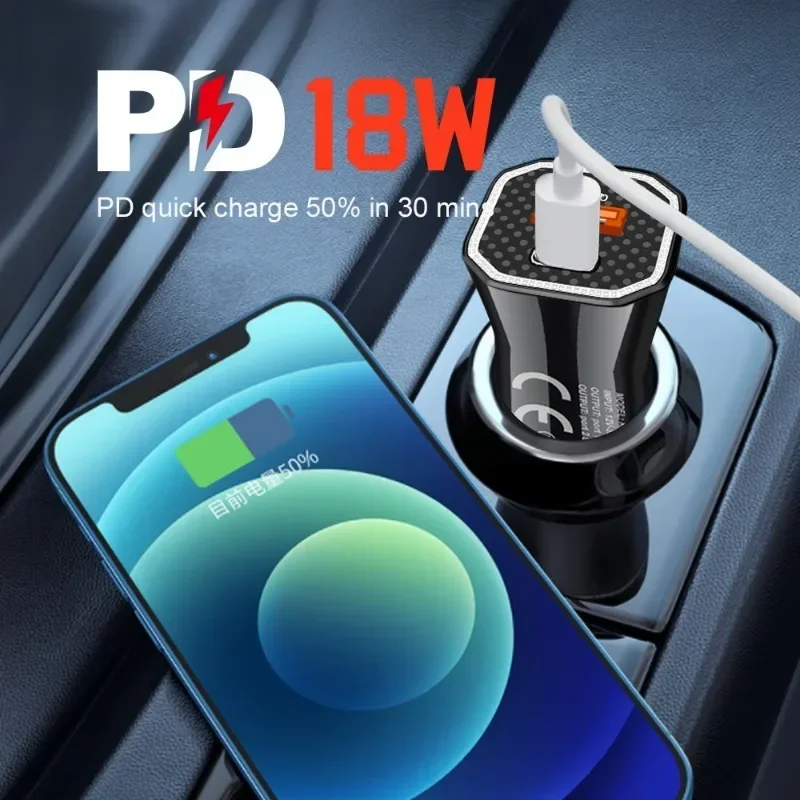 New 12W Car Charger PD+USB Dual Port Car Mobile Phone 2.4A Dual Port