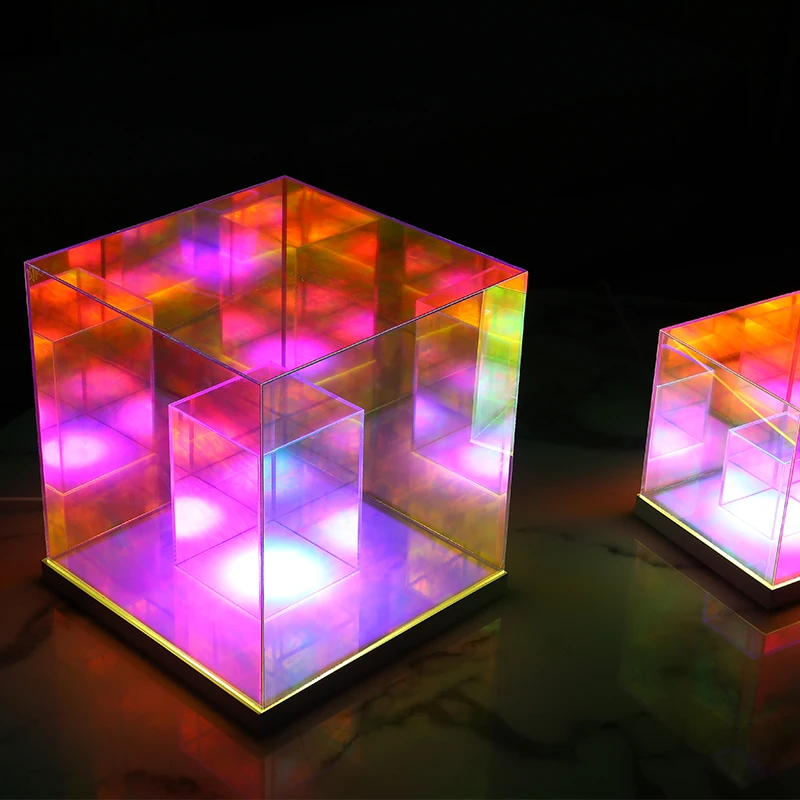 Latest Colorful  3D Acrylic Cube Interior Lighting for Hotel Holiday Hall Party Night Lighting Cube Lamp Desk Table Lamp