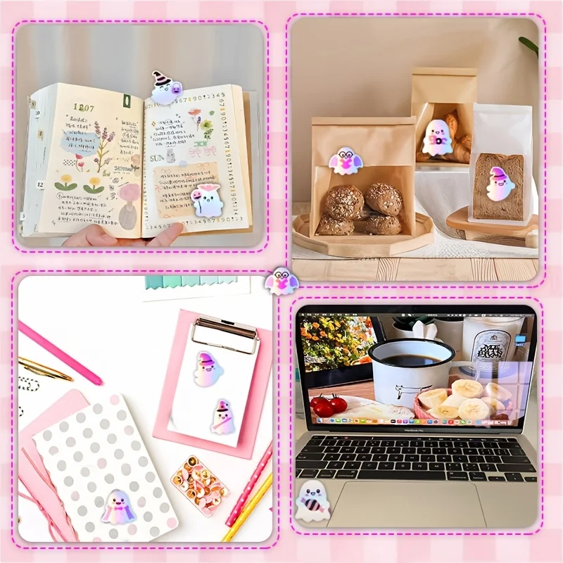 Lebendige Regenbogenfarben und schillernde glänzende Halloween-Aufkleber – gruselige Designs – langlebige Papier-Klebeetiketten für die Geschenkverpackung – Detail 5