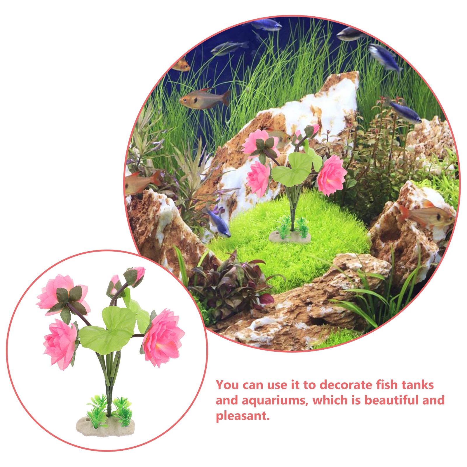 

Fake Aquarium Lotus Fish Tank Decorative Flower Desktop Compact Realistic Freshwater Household Accessory Safe Durable