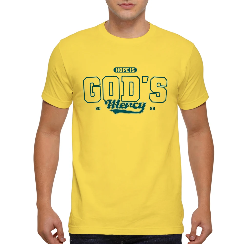 Mens 100% Cotton T Shirt Hope Is Gods Mercy 2026 Faith College Letter Print Breathable Short Sleeve Summer Tees