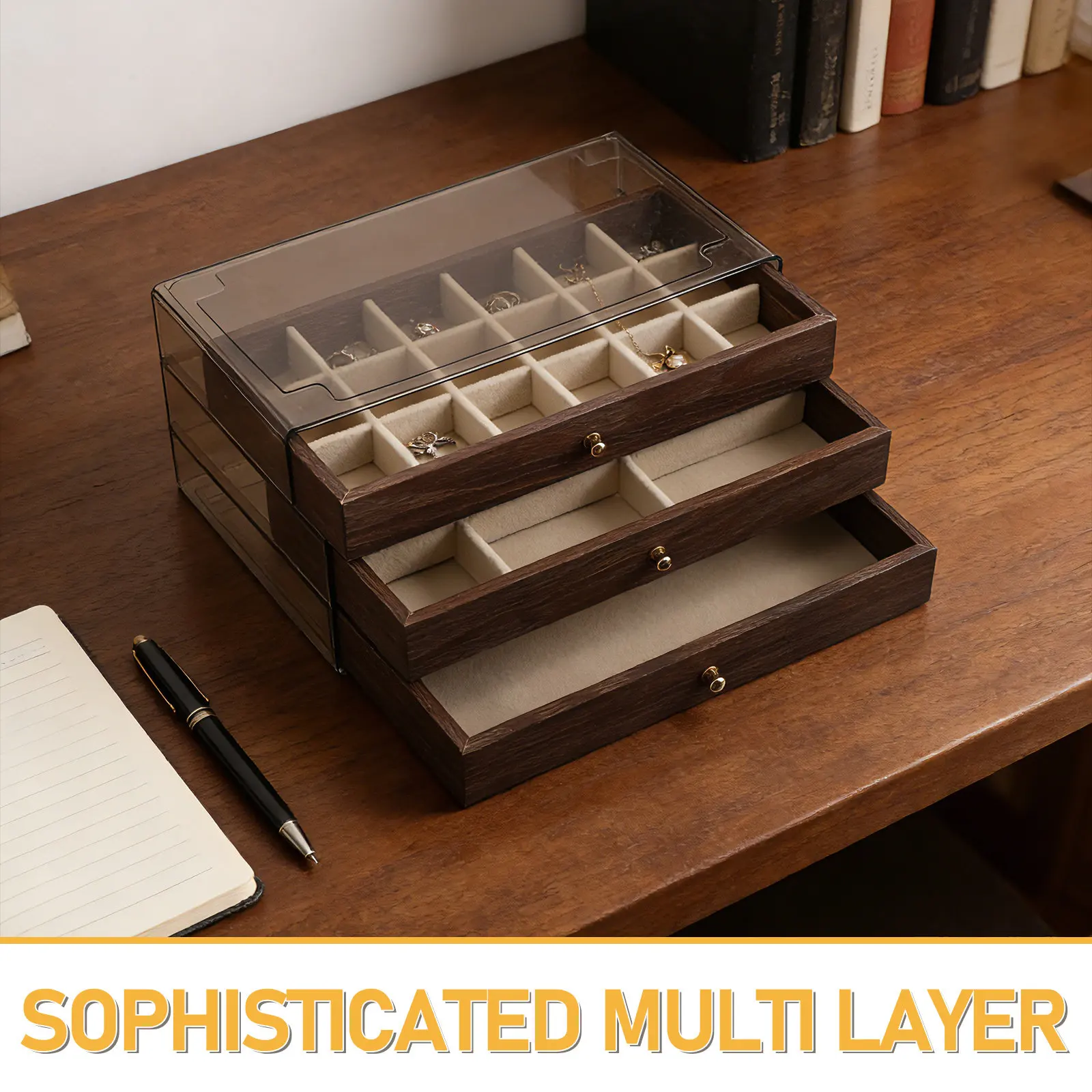 

Wooden Jewelry Box Vintage Design Multi Layer Organizer for Women Trinket Storage Ring Earring Case Bedroom Decor