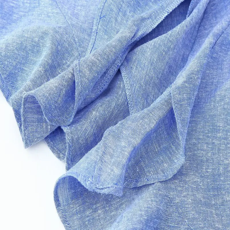 Verão novo design f sensação mistura de linho em camadas vestido de alça viagem cintura alta longo sem mangas com deco...