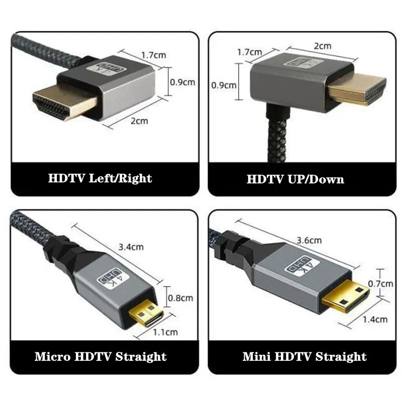 Mini/micro hdmi kompatibel männlich zu männlich 2,0 version 4k @ 60hz hd teleskop feder draht bogen mini mund slr kamera monitor 2,4 m