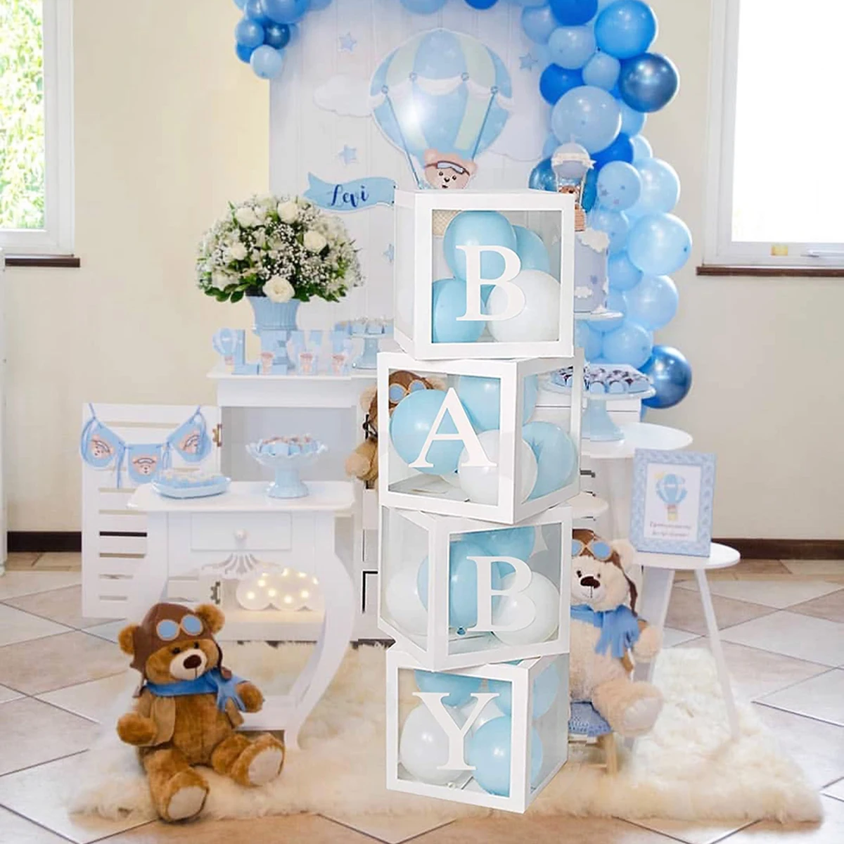 Alphabet Custom Transparent Box Baby Shower Decor Boy Girl Wedding 1st Birthday Party Decoration Kids BabyShower Balloon Box