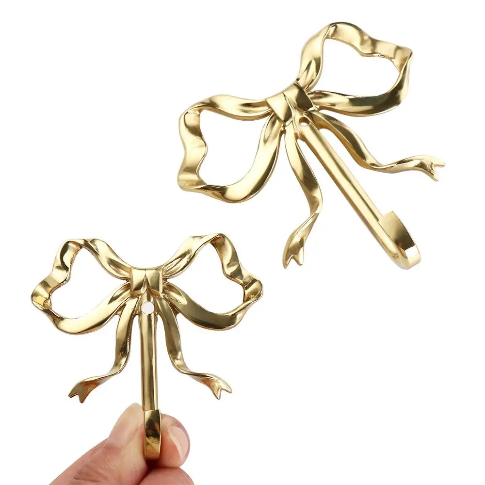 Nordic Brass Bow Shape Wall Hook Decorative Functional Bow-Knot Hook Gold Wall Hangings Wardrobe Hanger Hat