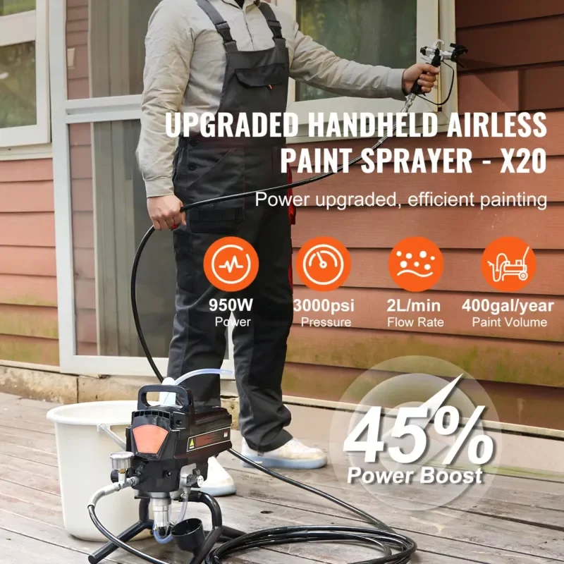 750W 950W Airless Paint Sprayer 3000PSI High Efficiency Electric Handheld Spray Gun for Home Wall Fence Furniture DIY