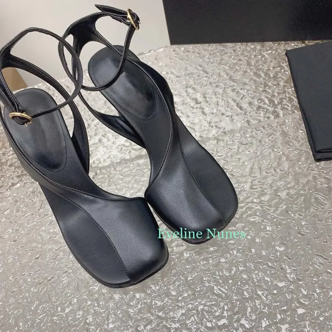 High-Heeled Sandals Strange Style Design Solid Color Genuine Leather Sexy Cap Toe Sandals Women Summer Shoes Party Fashion Show