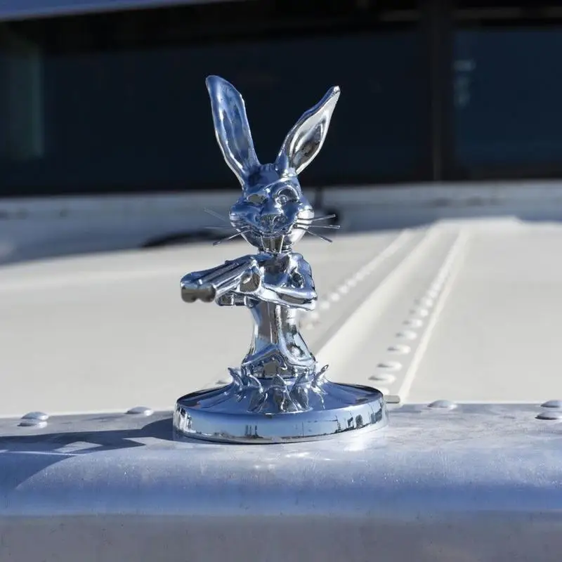 Truck Hood Ornament Animal Car Hood Decor Alloy Automobile Engine Cover Ornament Silver Rabbit Sculpture For Motorbike Trucks