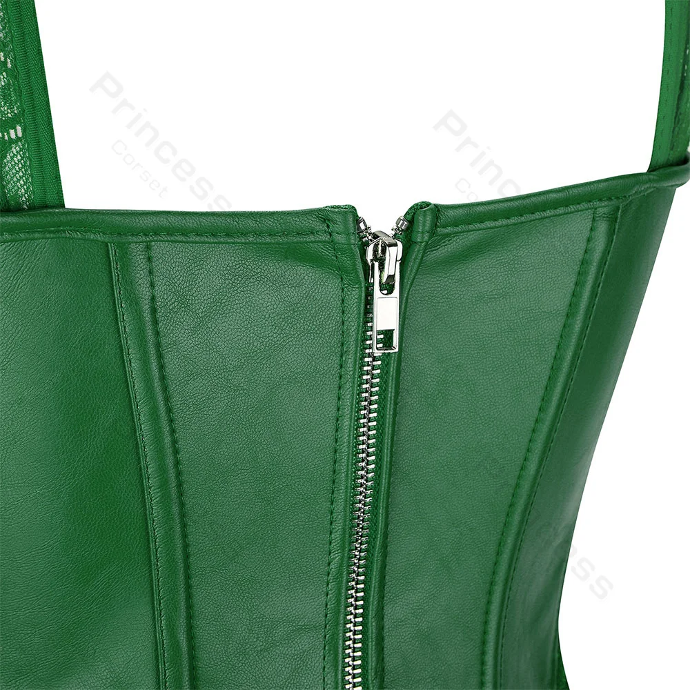 Corset with Straps Faux Leather Dress Corsets for Women Lace Up Gothic Costume Sexy Lace Bodice Corset Top Plus Size Green Black