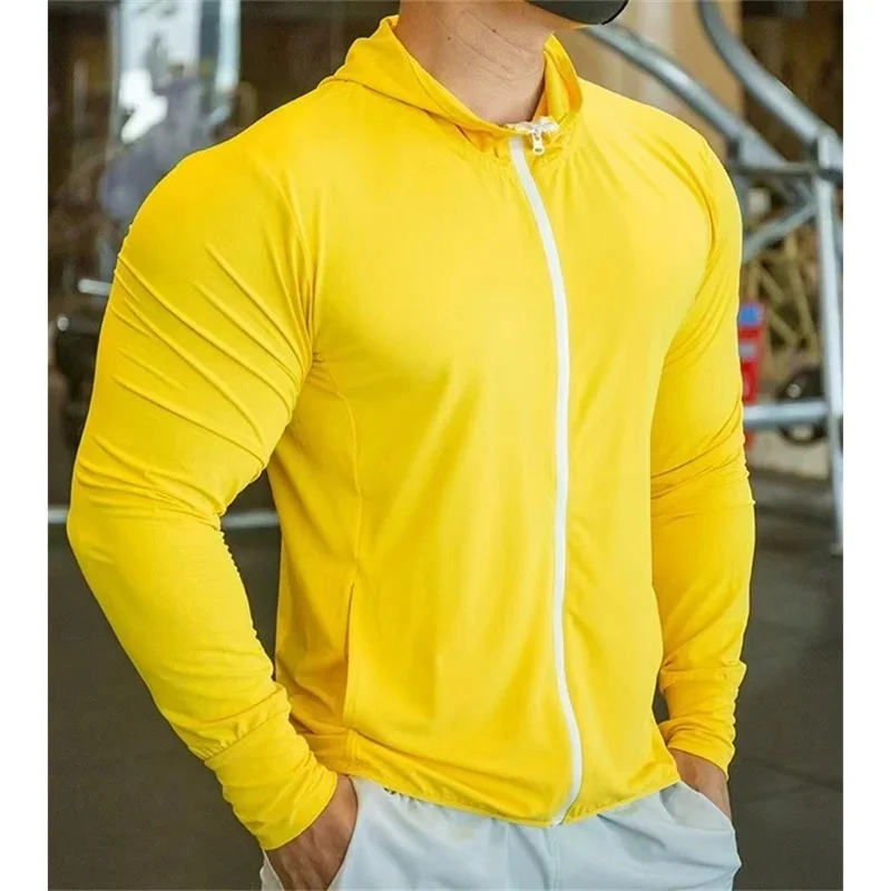 2025 Summer New Style Men Breathable Jog Thin Zipper Hooded Sun-Protective Ice-Silk Mesh Casual Men's Sports Fitness Jacket