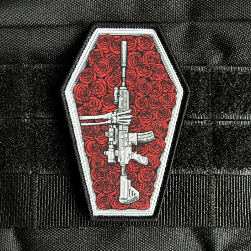 Rose and Gun AR-15 Tactical Patch Reaper Skeleton Morale Badge Printing Patches Hook and Loop Military Backpack Punk Sticker