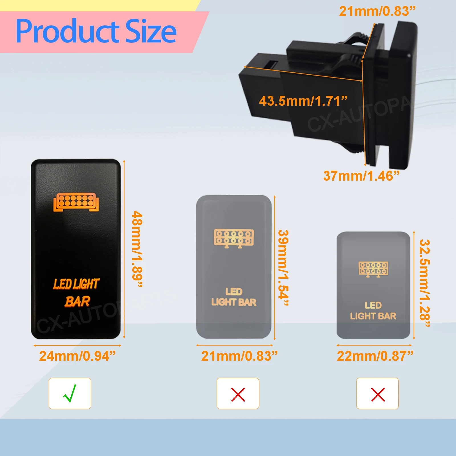 12V 24V Car Push Switch Amber LED Light Button Face Size 48x24mm For Toyota Jeep Truck ARB Carling Style 4x4 Accessories view 2