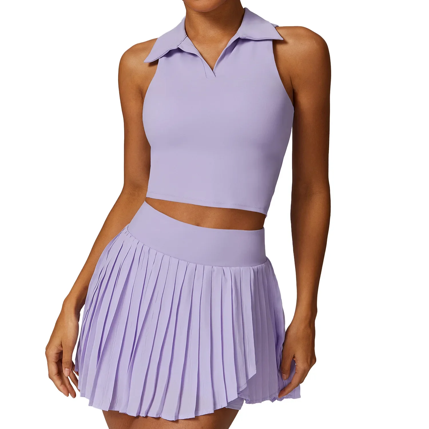 POLO-Ensemble jupe plissée et top en émail pour femme, tenue de tennis, deux pièces, vêtements de golf, badminton, respirant, entraînement, fitness, été