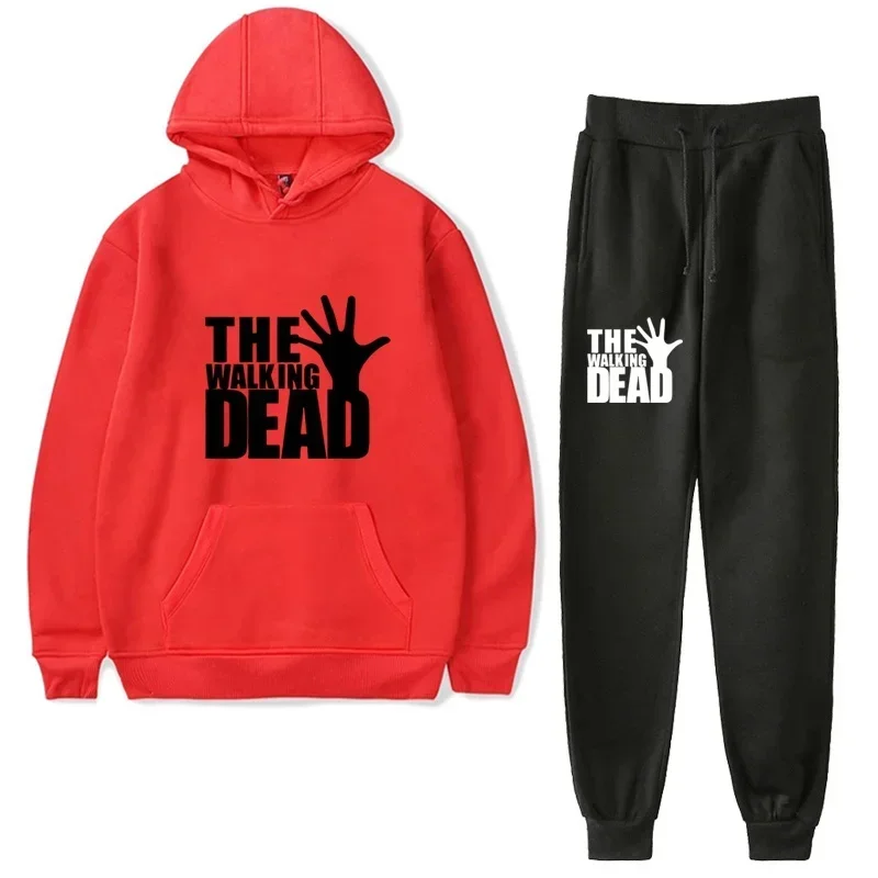 The walking dead conjuntos de roupas esportivas masculinas outono inverno com capuz grosso masculino casual agasalho 2 peça moletom conjunto