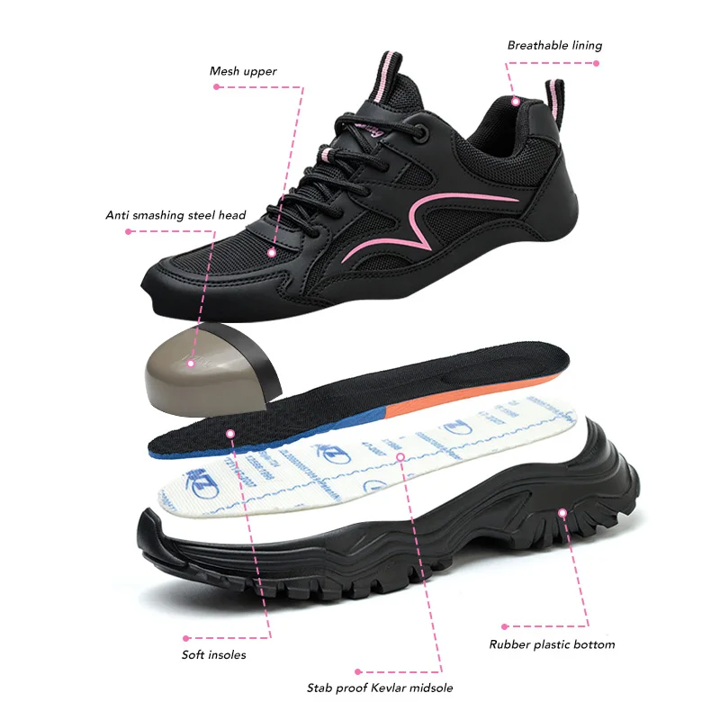 New Women Safety Shoes Anti-smash Anti-puncture Work Shoes Breathable Lightweight Work Sneakers Indestructible Women Shoes view 4