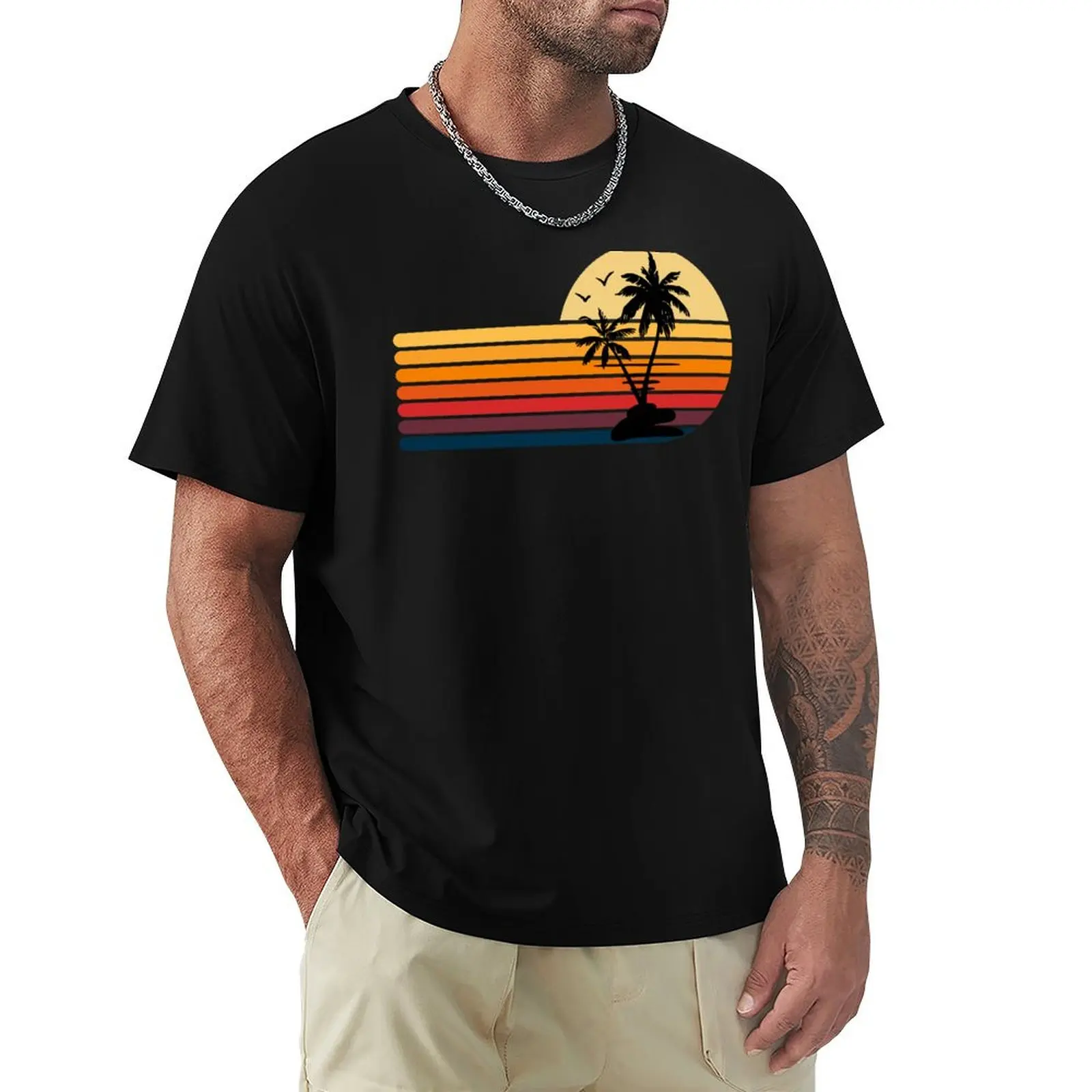 Camiseta Retro Vintage Sunset Coco Palm Tree, camiseta de manga corta para el Día de la Independencia