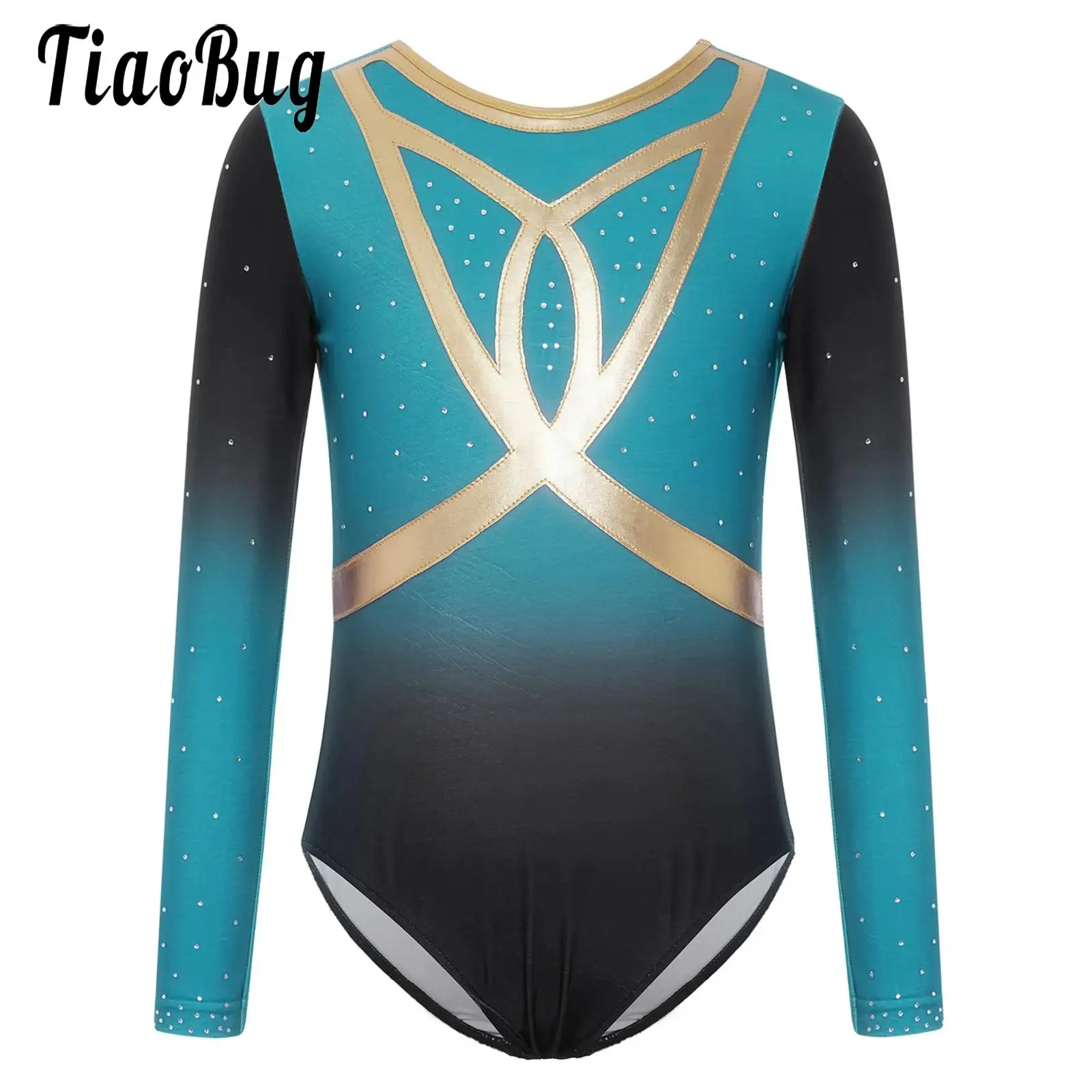 أطفال بنات يوتار الجمباز الإيقاعي الباليه الشكل التزلج أداء الرقص زي طويل الأكمام الراين التدرج ارتداءها