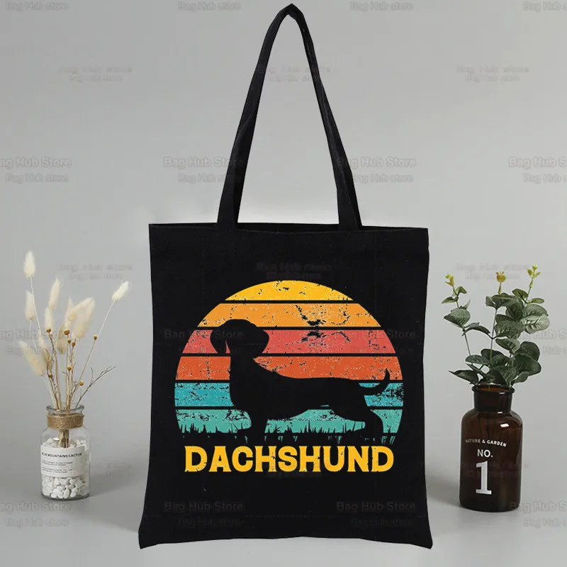 Dachshund Teckel Cute Dog Women Shopping Canvas Bag Female Girl Tote Eco Harajuku Shopper Shoulder Bags