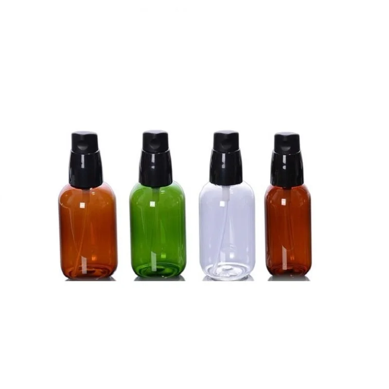 

30Pcs Plastic Lotion Bottle Clear Green Brown Cosmetic Packaging Black Pump Empty Essence Sample Refillable Bottles 50ml 80ml