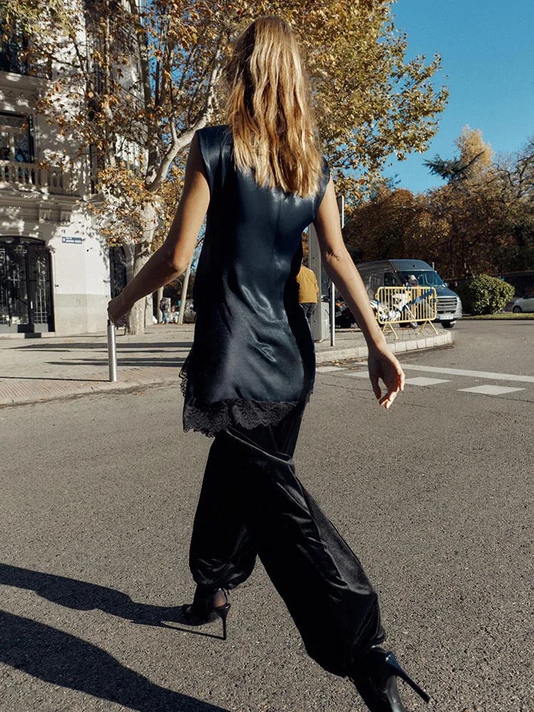 Ele Silk Satin Lace  Dr Winter New Arrival Women's Faion Patchwork Design Classy Ele Sle Ladies' Gown