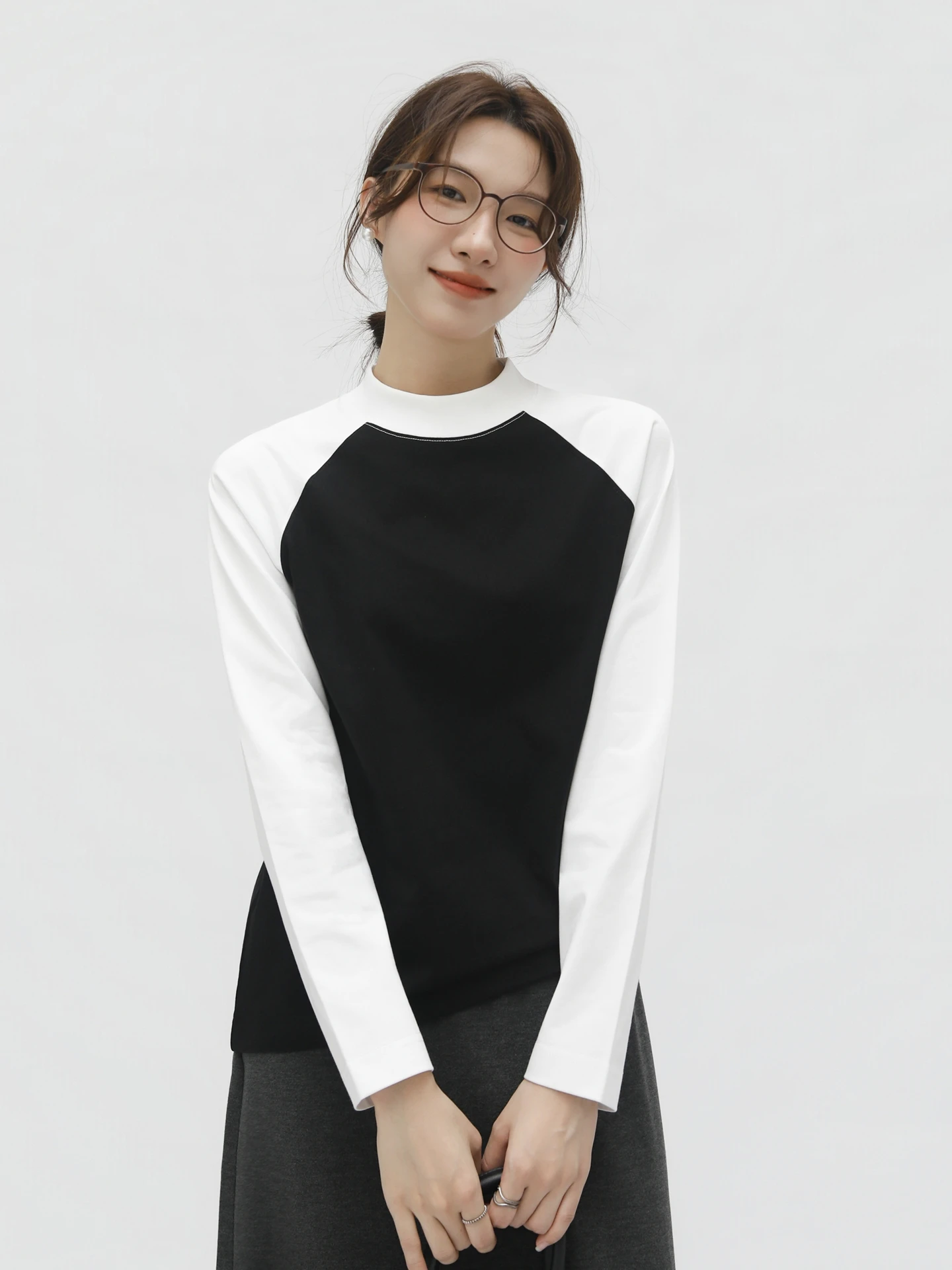 

Женская свободная футболка Long Sve с высоким воротником, цветная блузка, базовый слой, irt oulder Sve Insert, повседневный топ для поездок на работу