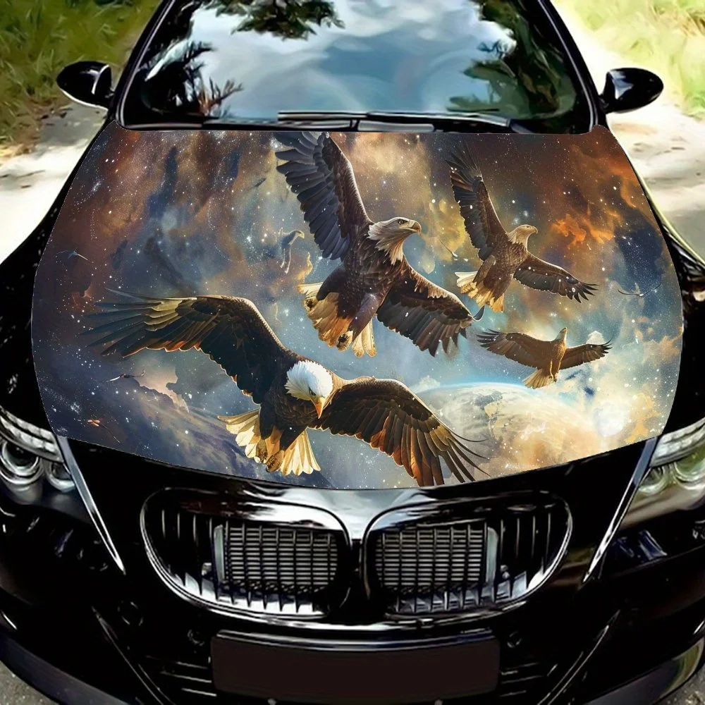 

Виниловая пленка для автомобиля Starry Sky Free Eagle Art, водонепроницаемая наклейка на капот автомобиля из ПВХ, самоклеящиеся устойчивые к царапинам наклейки для двигателя C