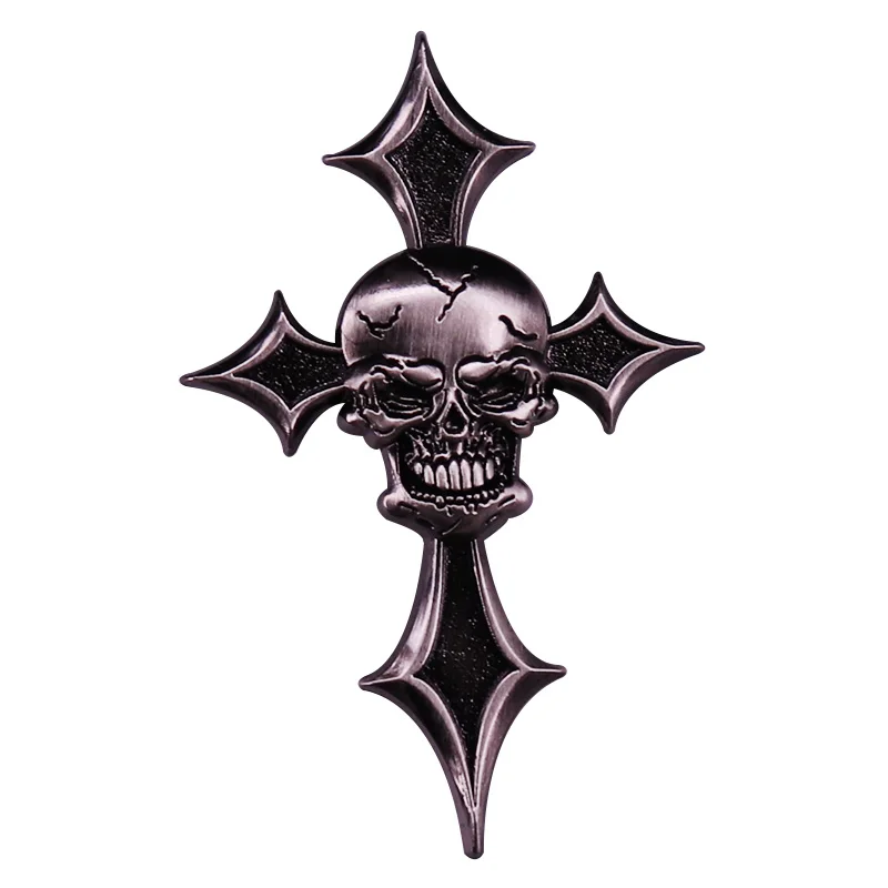 Cross Skull Brooch Retro Metal Skull Badge