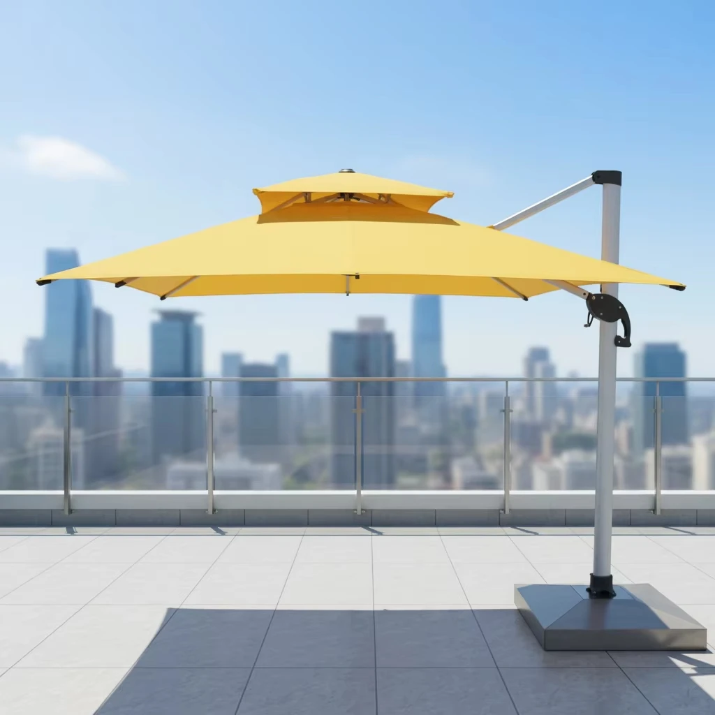 Garden Furniture Heavy Duty Outdoor Garden Sunshade Parasol Manual Lift Solar Patio Market Umbrella Led Restaurant Umbrella