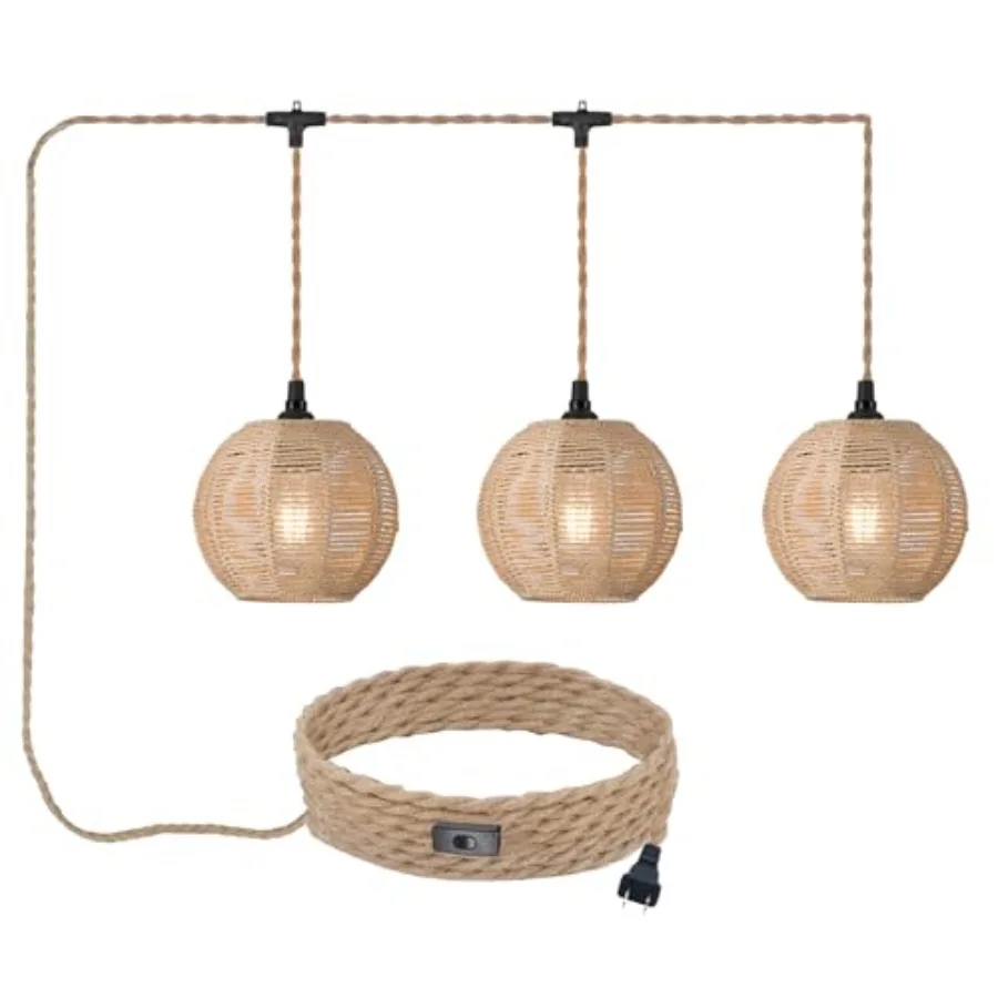 

in Pendant Light with Cord On/Off Switch Rattan Hanging Lamp with 22Feet Hand Woven Wicker in Chandelier Boho Hanging Fixture f