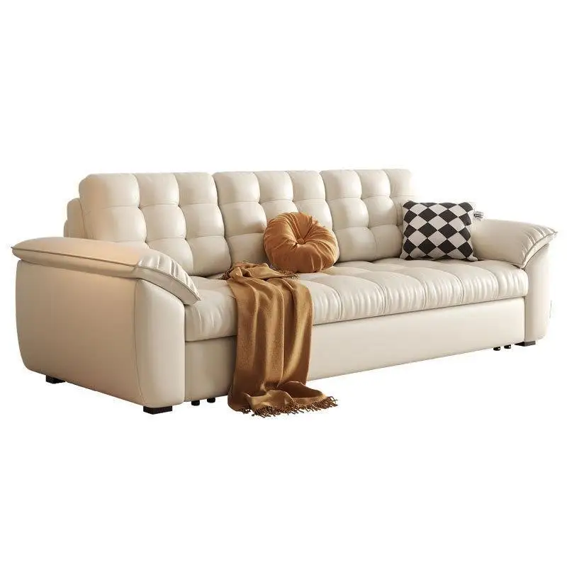 cat claw leather sofa bed small apartment living room multi-functional sitting and lying purpose telescopic storage folding sofa