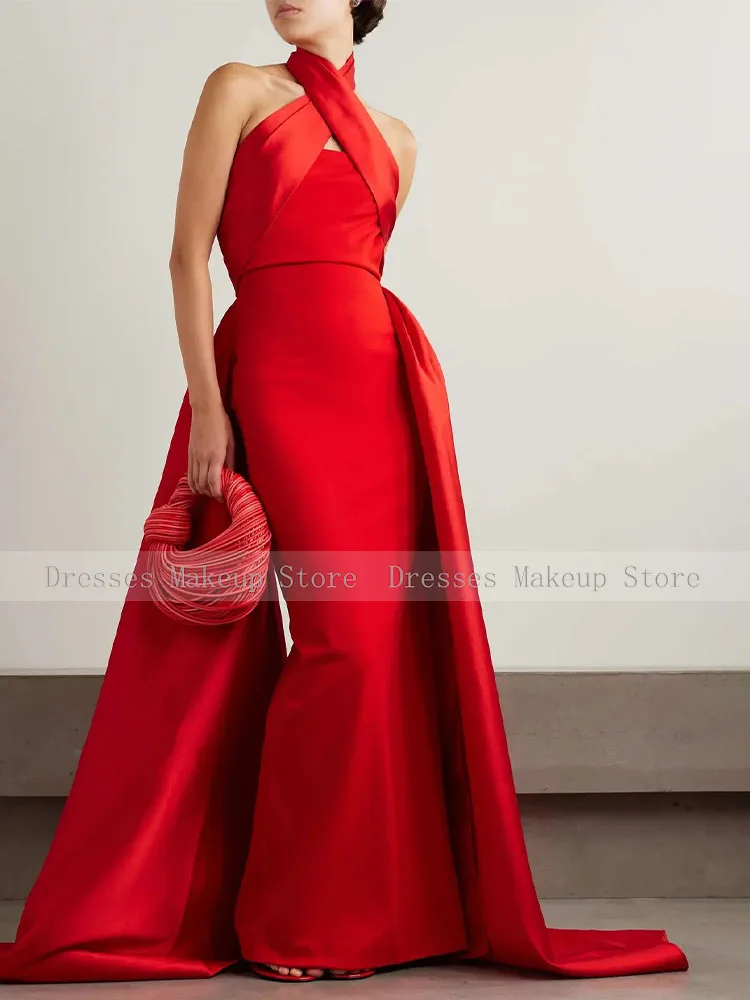 Black Evening Dress Halter Backless Sleeveless Column Simple Evening Gowns for Women 2024 Back Split Criss-Cross Formal Dresses image 4