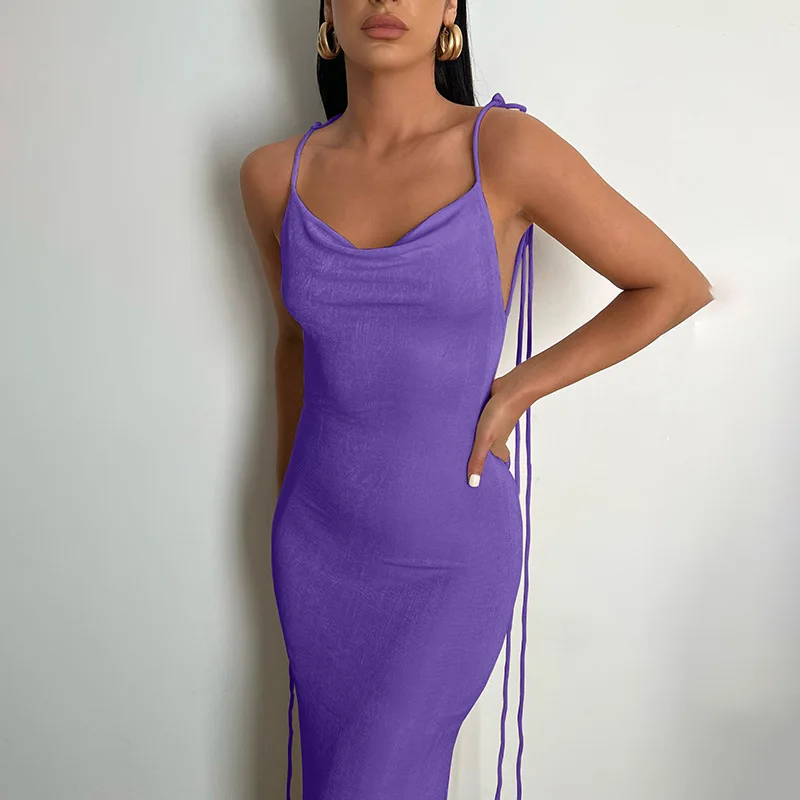 

2024 Sexy Lady Slim Fit Evening Club Maxi Dress Summer Elegant Women Party Clubwear Backless Spaghetti Strap Bodycon Dress