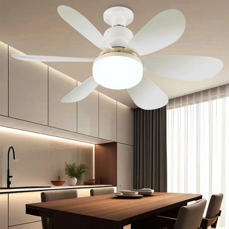 Ceiling Fan Light with Remote Socket Fan with LED E27 Screw Electric Fan for Kitchen Bedroom Small Rooms AC85-260V