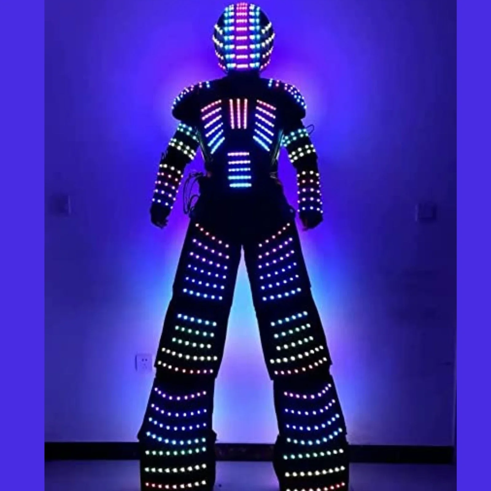 LED Robot Costume Adult DJ Light Up Party Clothing Helmet Luminous Jacket Clothes for Stilts Performance