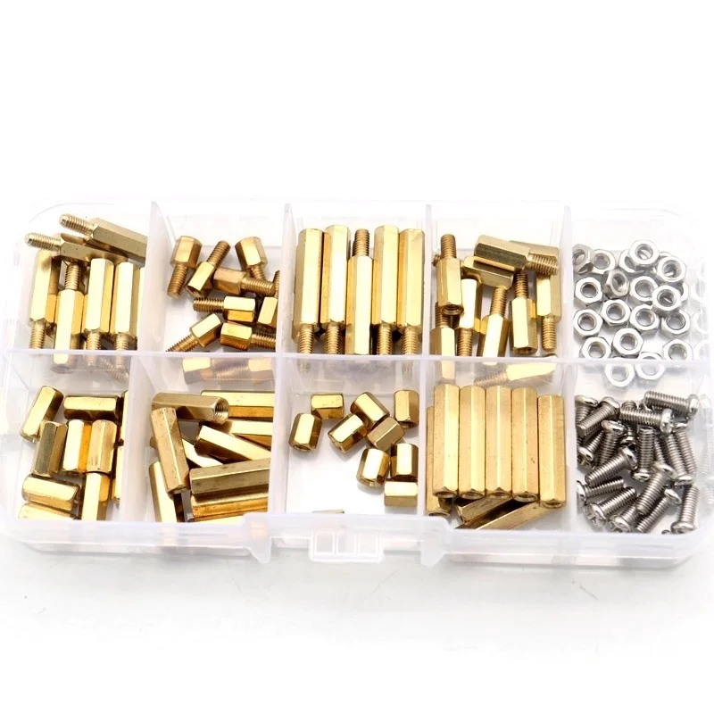 120pcs/set M3 Male Female Hex Brass Standoff Spacer Assortment Kit hexagon gold pcb standoff Pillar motherboard standoff