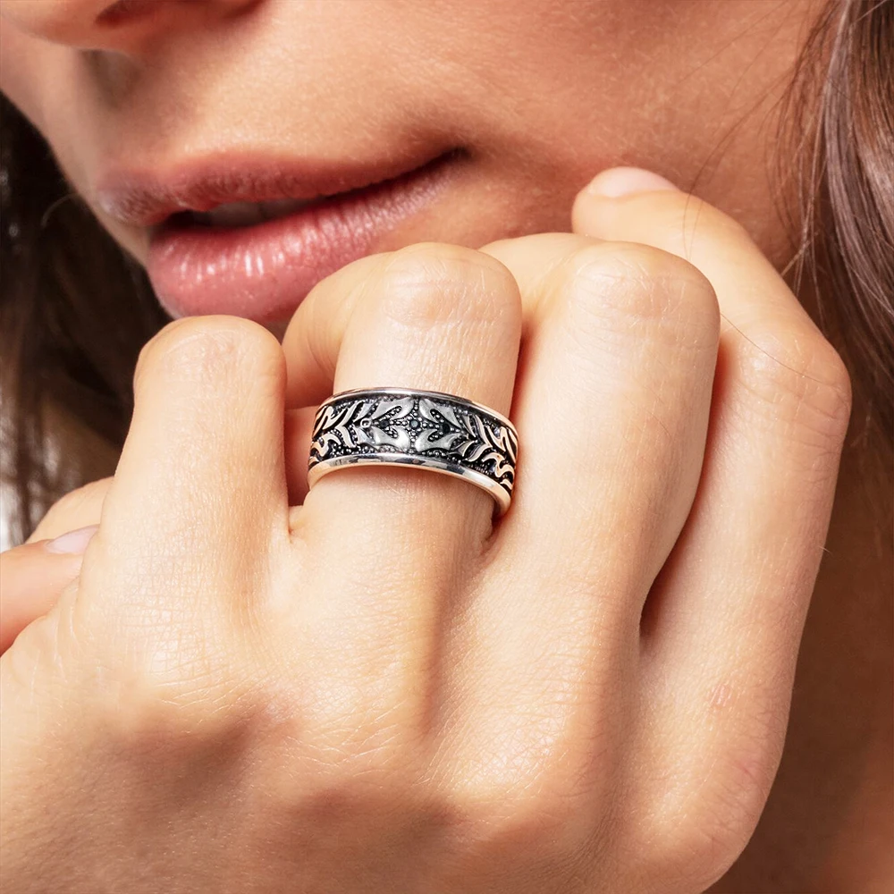Rebellious Band Ring Black Tiger Pattern Fine Jewerly For Women Men Brand New Gift In 925 Sterling Silver