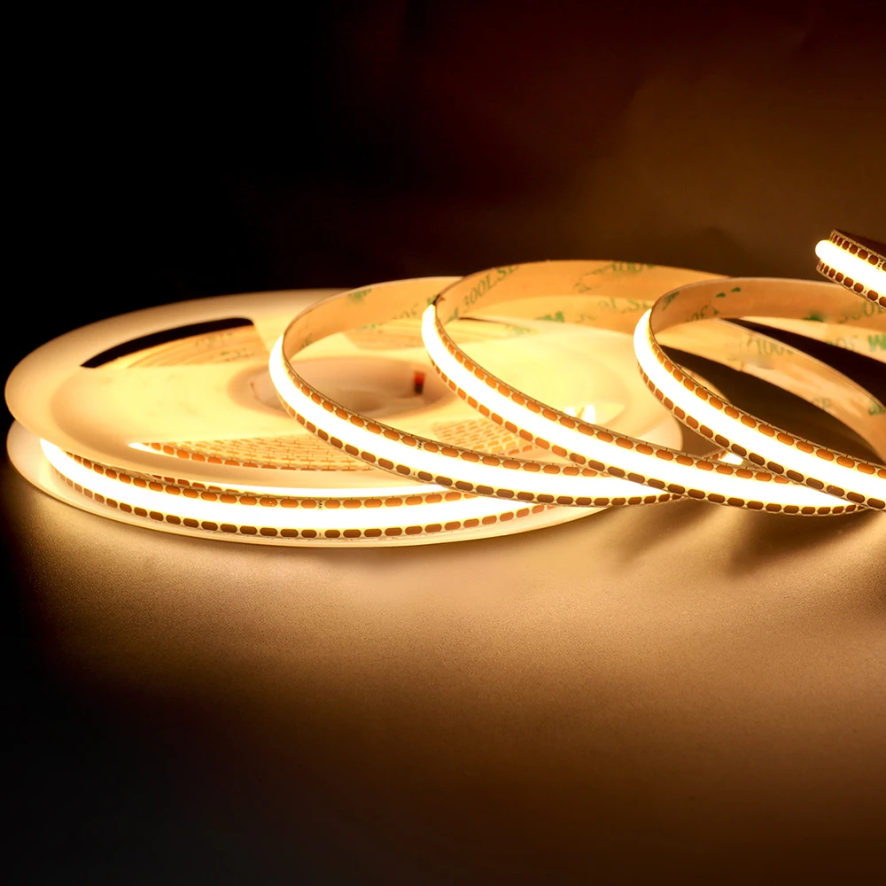 Free Cut COB LED Strip 400LEDs/m 8mm DC12V 24V High Density CRI 90 LED Ribbon Tape Light Warm White Linear Bar Dimmable