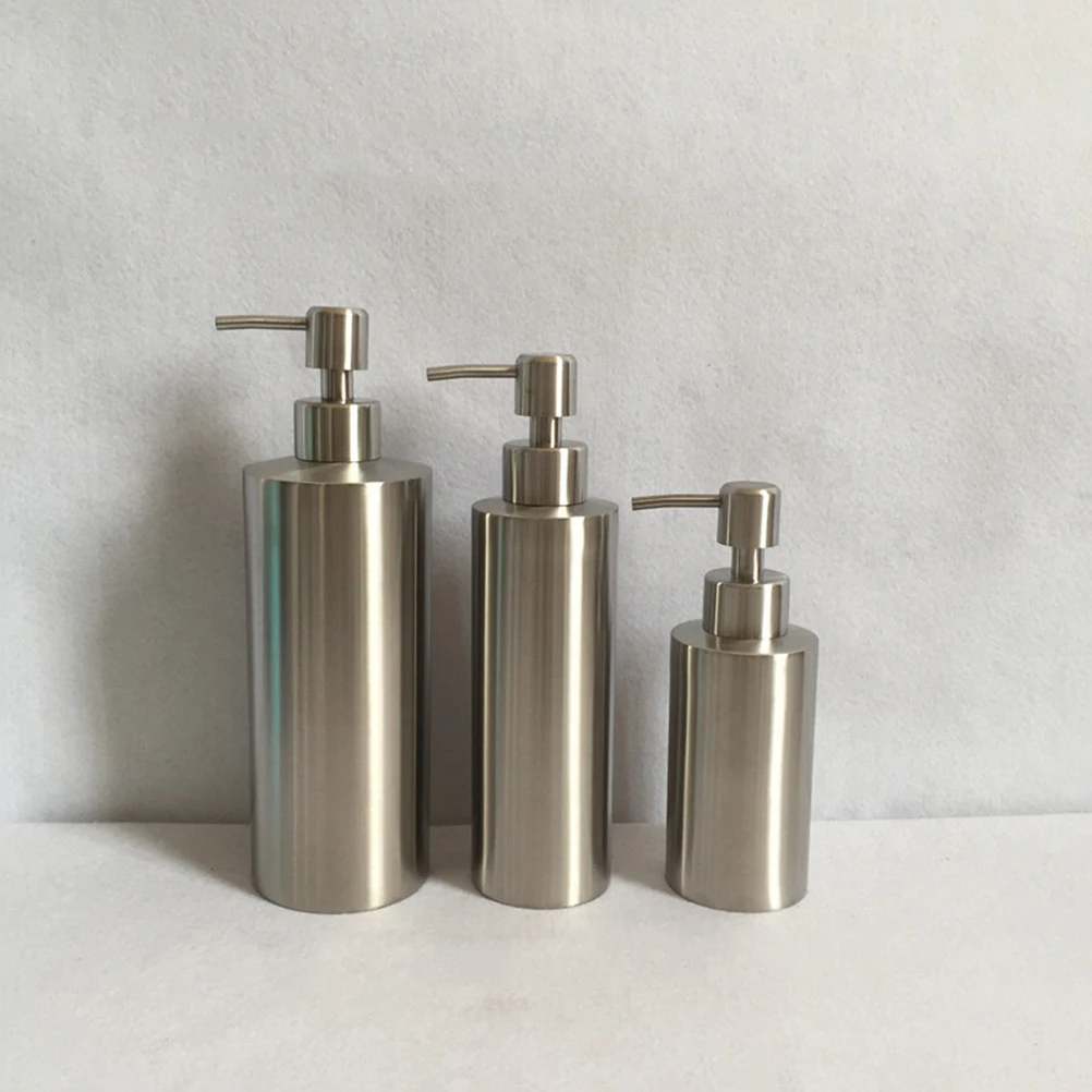 

Silver Cylindrical Dispenser 350ml Liquid Soap Dispenser Kitchen Bathroom Liquid Lotion Pump Stainless Steel Easy Refill