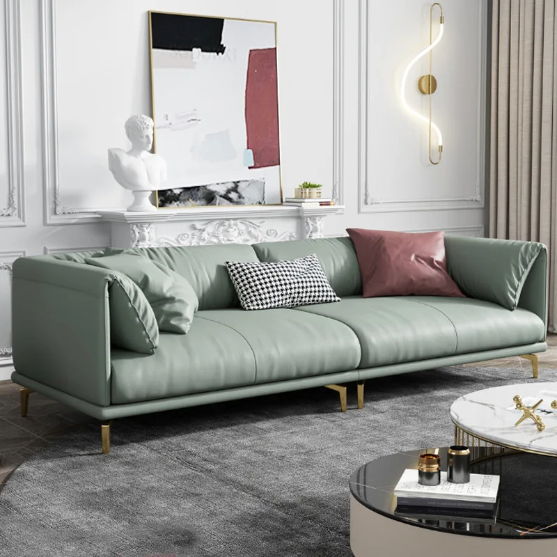 Sofa skórzana w stylu włoskiego lekkiego luksusu, postmodernistyczna, prosta sofa do salonu.